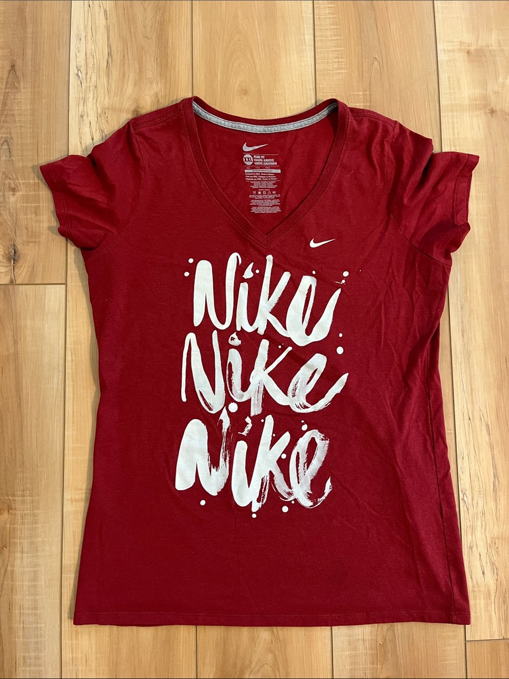 Nike Red V-Neck Graphic Script Tee